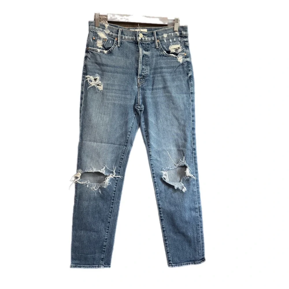 Mother‎ The Trickster Ankle Jeans Womens 28 Blue Excellent Distressed High Rise